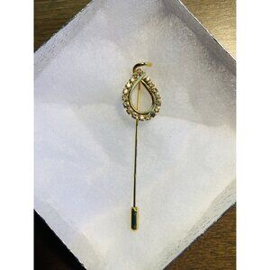 New Estate Crystal Gold Tone Teardrop Pear Stick Pin. Vintage Brooch
